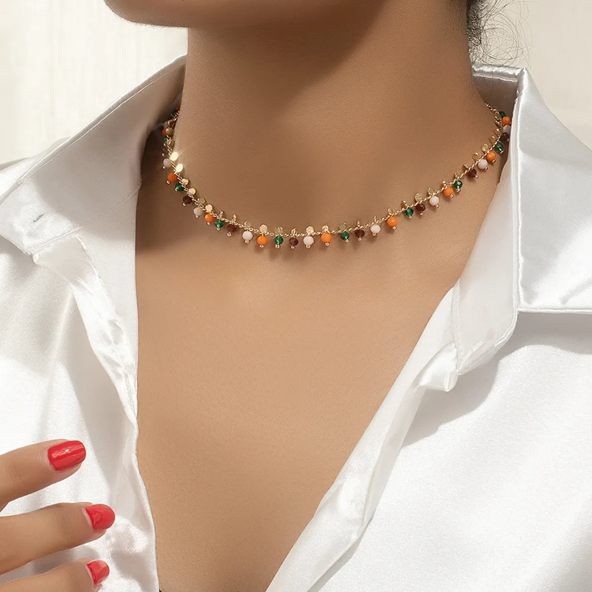 Women’s chunky necklaces-Vintage Style Geometric Color Block Alloy Beaded Plating Women's Necklace