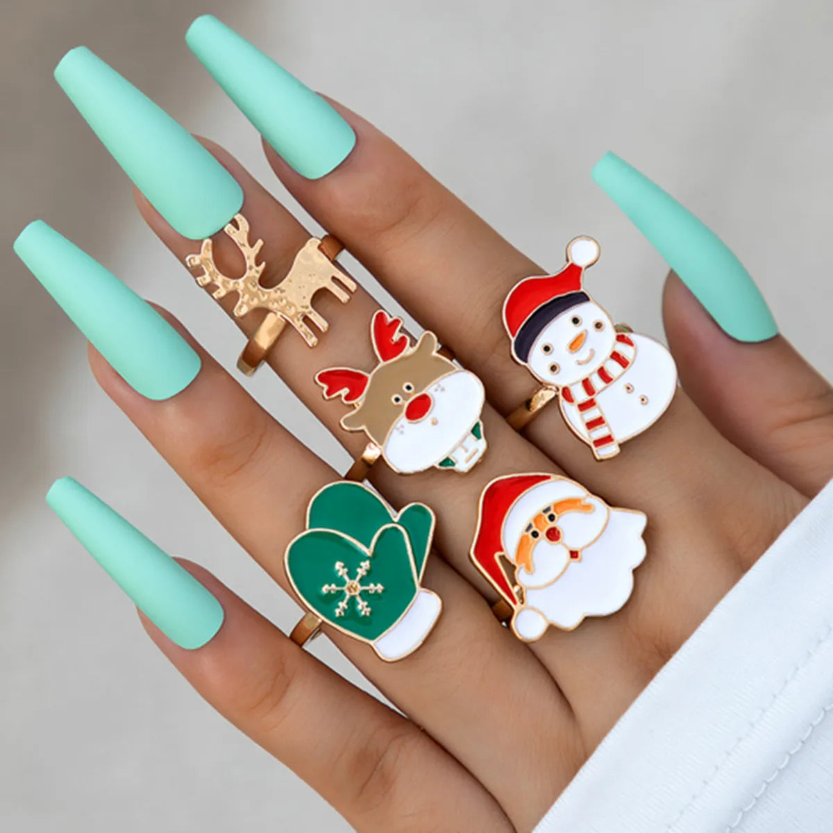 Women’s platinum rings-Cute Santa Claus Snowman Elk Alloy Enamel Women'S Rings 5 Pieces