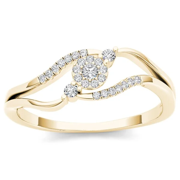 Women’s stackable engagement rings-De Couer 10k Yellow Gold 1/8ct TDW Diamond Cluster Ring