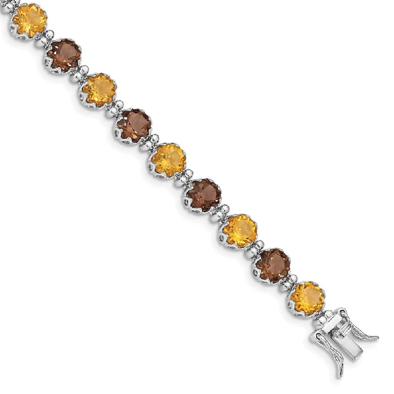 Women’s rhinestone bracelets-Sterling Silver Rhodium-plated Smoky Quartz and Citrine Bracelet-WBC-QG4928-7.5