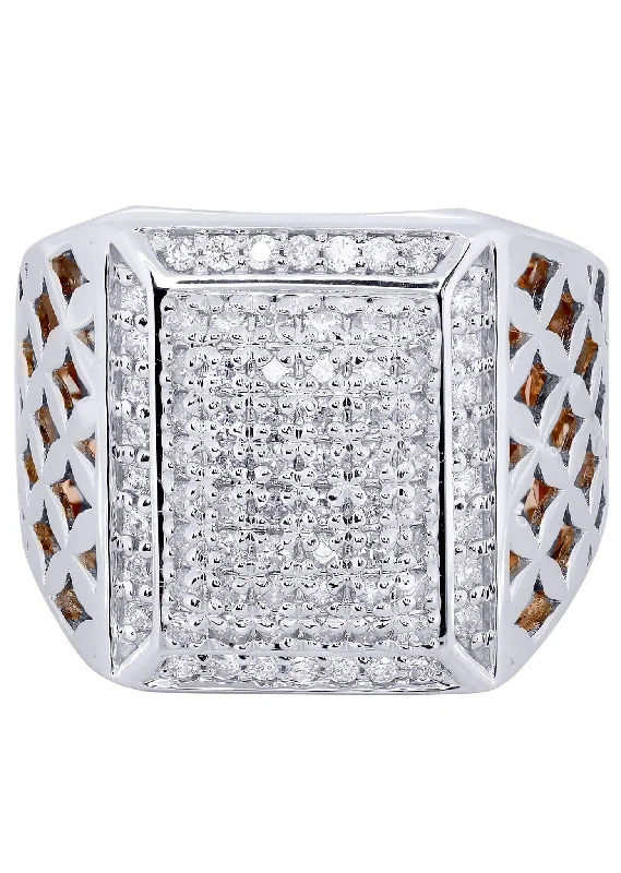 Women’s round diamond engagement rings-White Gold Mens Diamond Ring| 1 Carats| 16.55 Grams