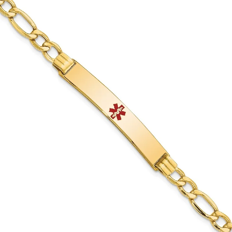 Women’s infinity bangles-14k Yellow Gold 6.5mm Semi-Solid Medical Polished Red Enamel Figaro ID Bracelet, 7"