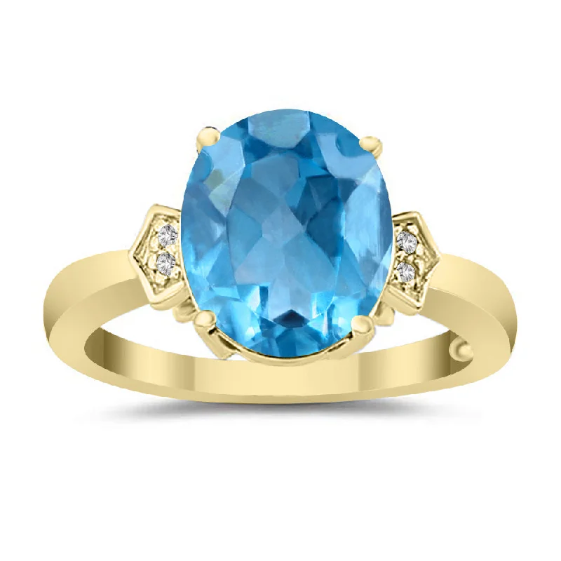 Women’s engagement rings with pink diamonds-Blue Topaz & Diamond Ring In 10K Yellow Gold