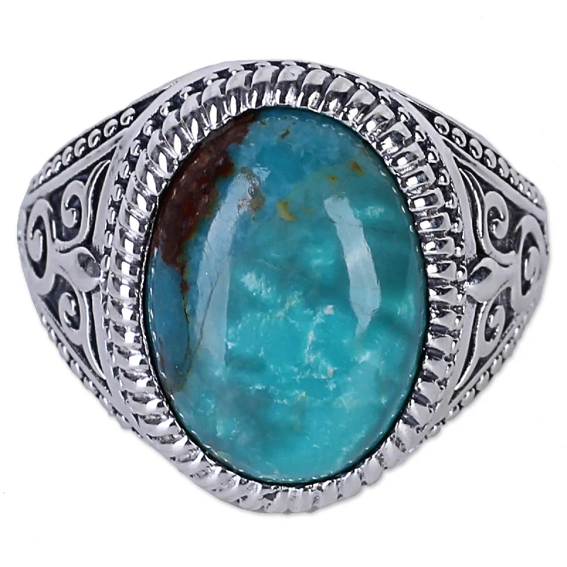 Women’s bold rings-NOVICA Handmade Sterling Silver Radiant Blue Beauty Turquoise Ring (India)