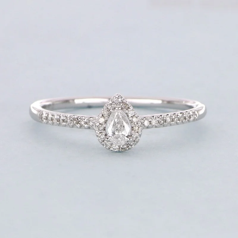 Women’s anniversary band rings-1/5ct TDW Pear Shape Diamond Halo Ring in 10k Gold by De Couer