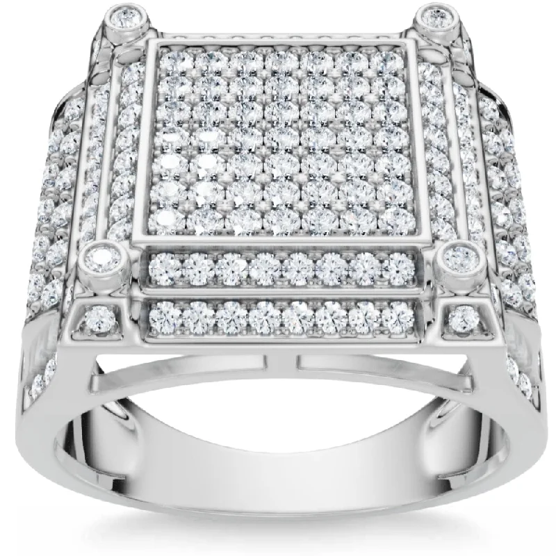 Women’s platinum rings-1 1/2 Ct Diamond Men's Multi-Cluster Wide Ring in White or Yellow Gold