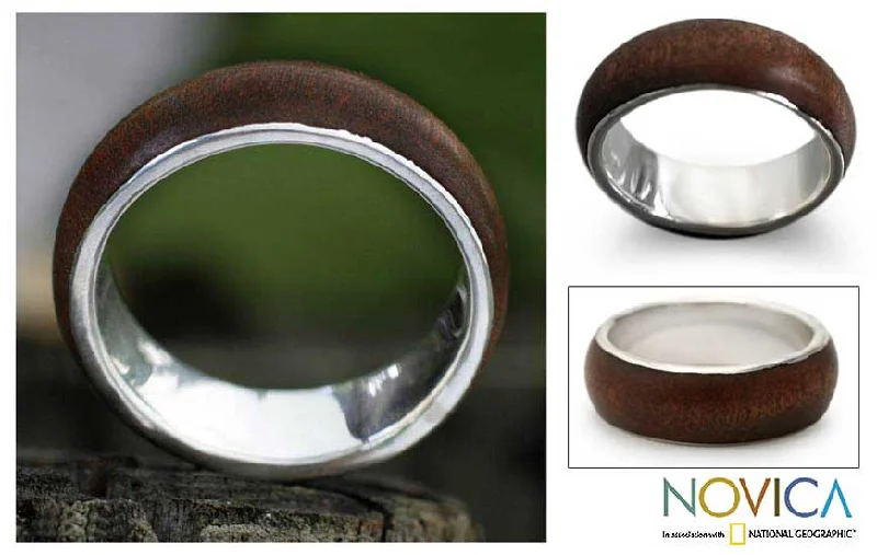 Women’s heart-shaped rings-Sterling Silver and Wood 'Love Of Nature' Men's Ring (Brazil)