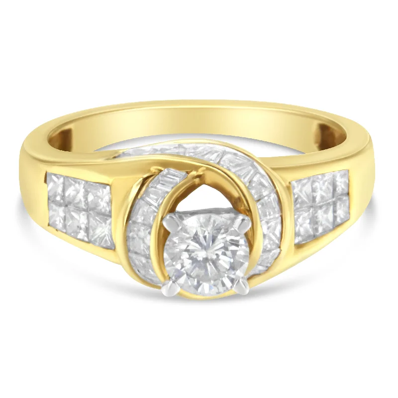 Women’s vintage diamond engagement rings-14K Two-Toned Gold Round, Baguette and Princess Cut Diamond Ring