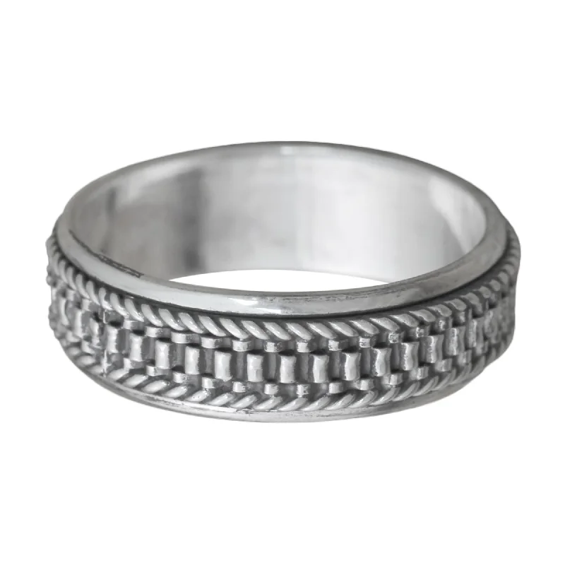 Women’s white gold rings-NOVICA Handmade Men's Sterling Silver Odyssey Ring (Indonesia)