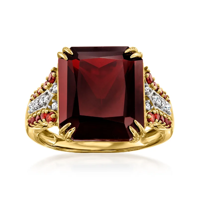 Women’s classic diamond engagement rings-Ross-Simons Garnet and . Diamond Ring in 14kt Yellow Gold