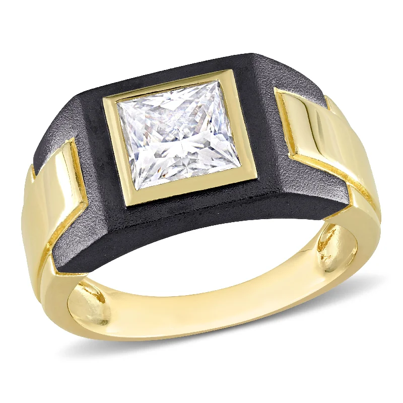 Women’s modern rings-Miadora 2 ct TDW Moissanite Solitaire Mens Ring in Two-Tone Sterling Silver