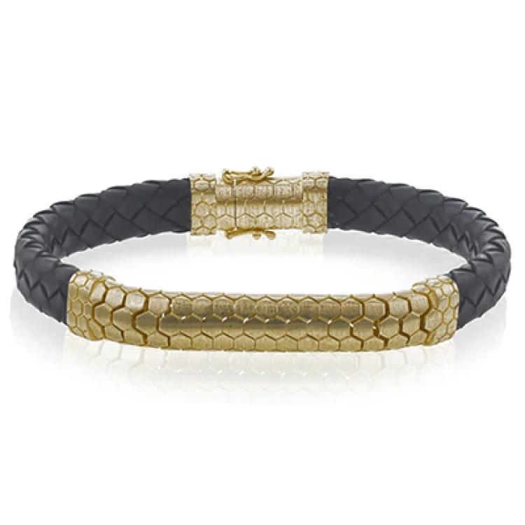 Women’s vintage-inspired bracelets-This modern men's bracelet combines black leather and 14k rose gold to make a bold statement.