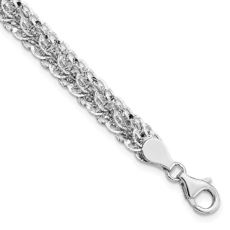 Women’s silver charm bracelets-14K White Gold Diamond-Cut Fancy Link Bracelet, 7.5" (W-6.5mm)