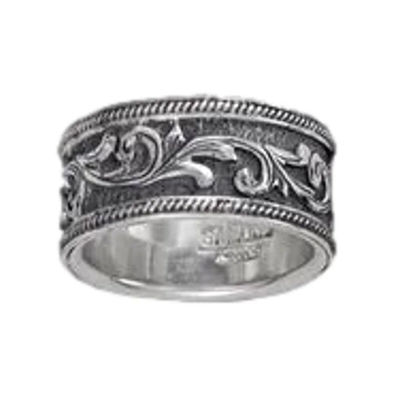 Women’s personalized name rings-Vogt Silversmiths Western Ring Mens Rio Bravo Rope Silver 127-2300