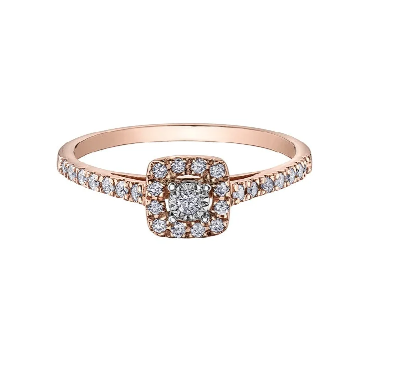 Women’s engagement rings with diamonds-10kt Rose Gold Square Halo Diamond Ring