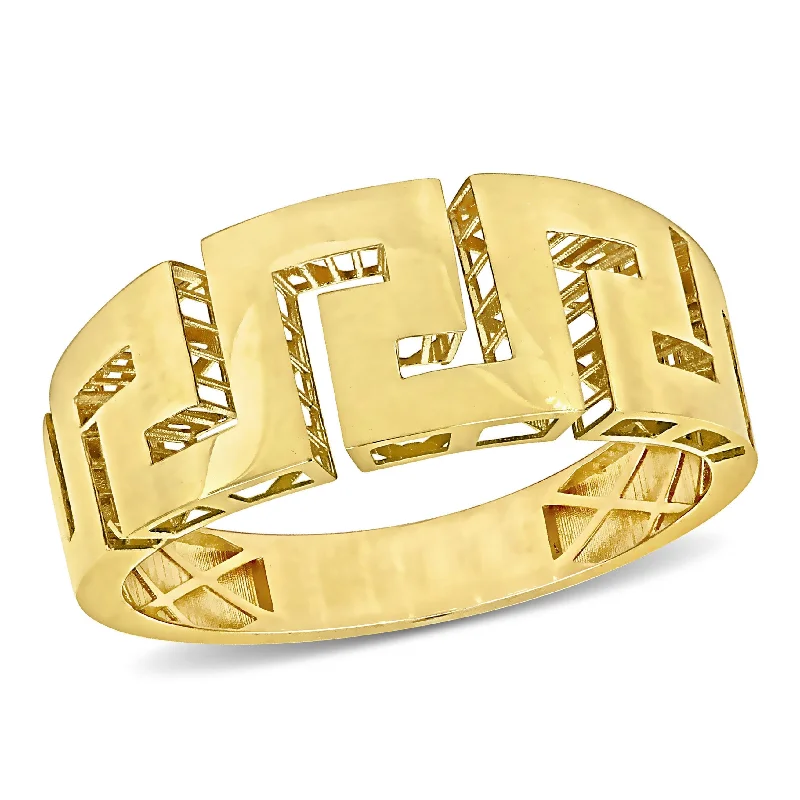 Women’s statement rings-Miadora Mens Greek Key Design Ring in 14k Yellow Gold