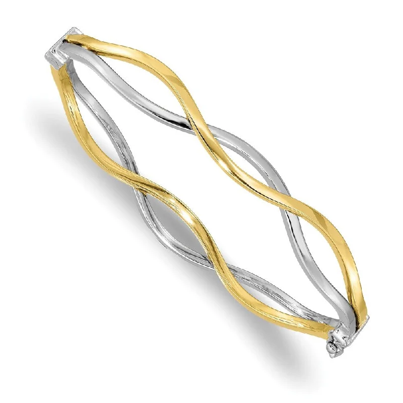 Women’s matching bangle sets-10k Yellow Gold White Rhodium Twisted Bangle Bracelet, 7"