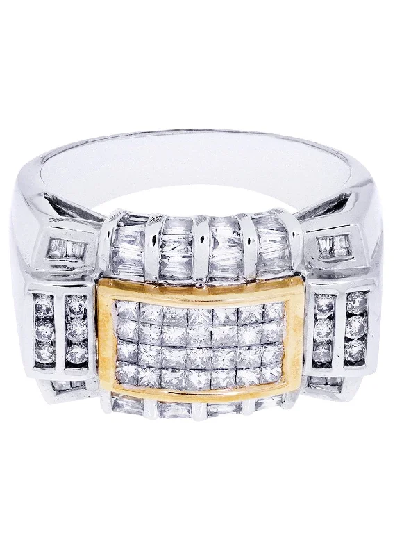 Women’s emerald cut engagement rings-White Gold Mens Diamond Ring| 1.42 Carats| 13.16 Grams