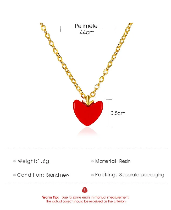 Women’s diamond necklaces-New Red Peach Heart Love Wild Sweet Little Red Heart Pendant Women's Necklace Clavicle Chain Wholesale