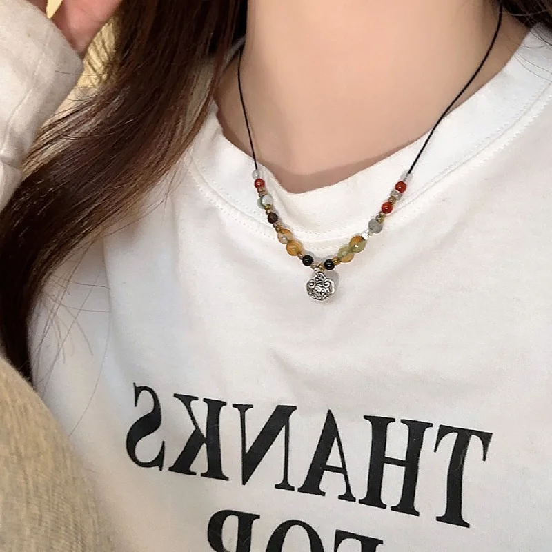 Safety Lock Natural Stone Beaded Necklace