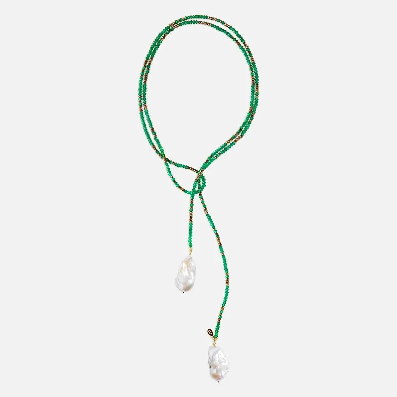 Women’s minimalist necklaces-Green Onyx and Pyrite Ombre Classic Gemstone Lariat