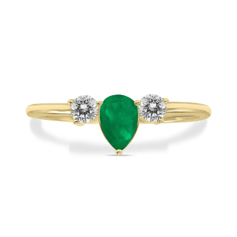 Women’s high-quality diamond engagement rings-1/2 Carat Tw Pear Shape Emerald And Diamond Ring In 10K Yellow Gold