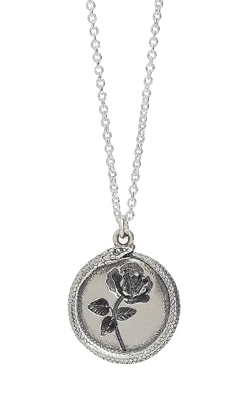 Women’s sterling silver necklaces-SILVER ROSE OUROBOROS PENDANT