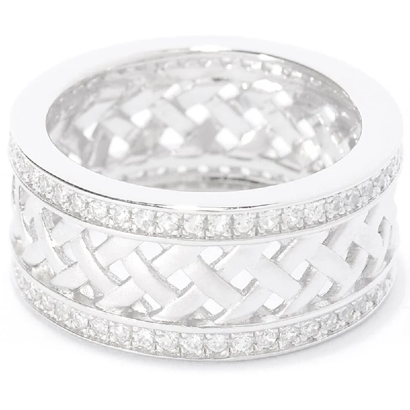 Women’s sparkly rings-Sterling Silver 1.02ct Round White Zircon Woven Band Ring