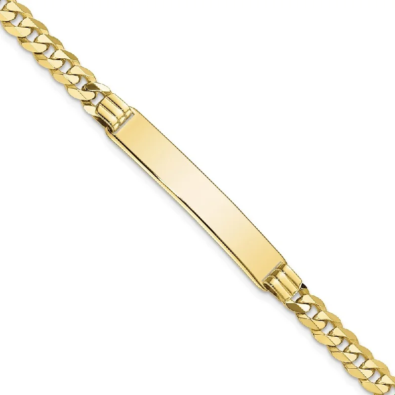 Women’s pearl stretch bracelets-10k Yellow Gold Flat Curb Link ID Bracelet, 7" (W-6.84mm)