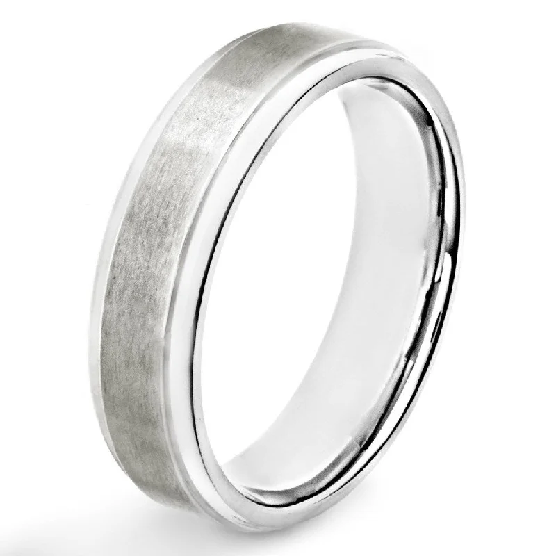 Women’s oval rings-Men's Titanium Brushed and Polished Ridged Ring