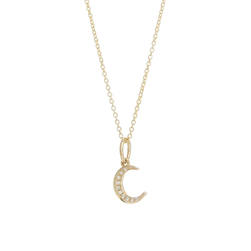 Women’s designer pendant necklaces-PAVÉ CRESCENT MOON