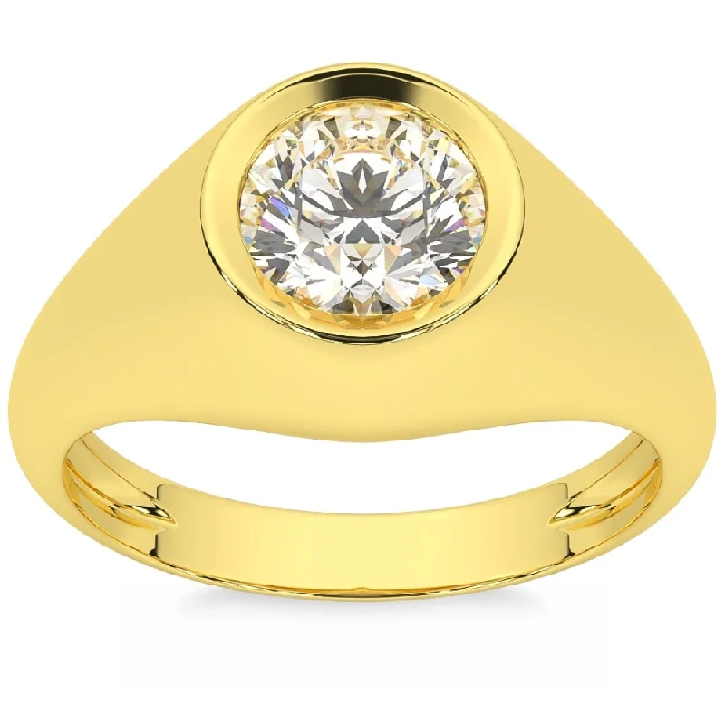 Women’s luxury rings-1.50CT Men's Bezel Diamond Solitaire Ring Yellow Gold