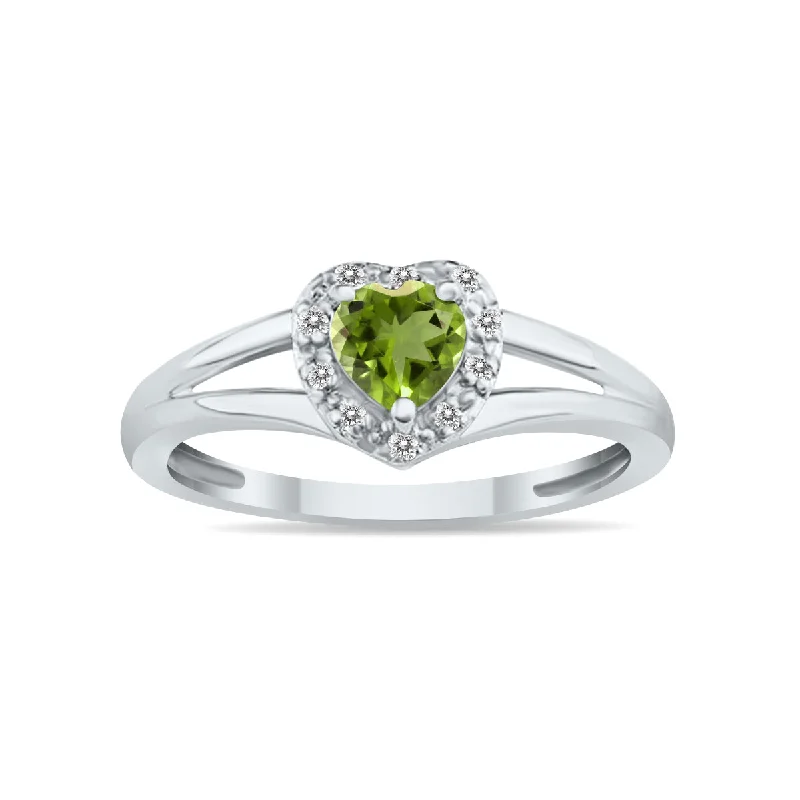 Women’s matching engagement rings with wedding bands-Heart Shape Peridot And Diamond Ring In 10K White Gold