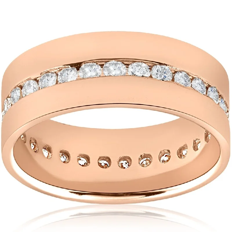 Women’s eternity rings-1 1/10CT Diamond Eternity Mens Ring 14K Rose Gold - White