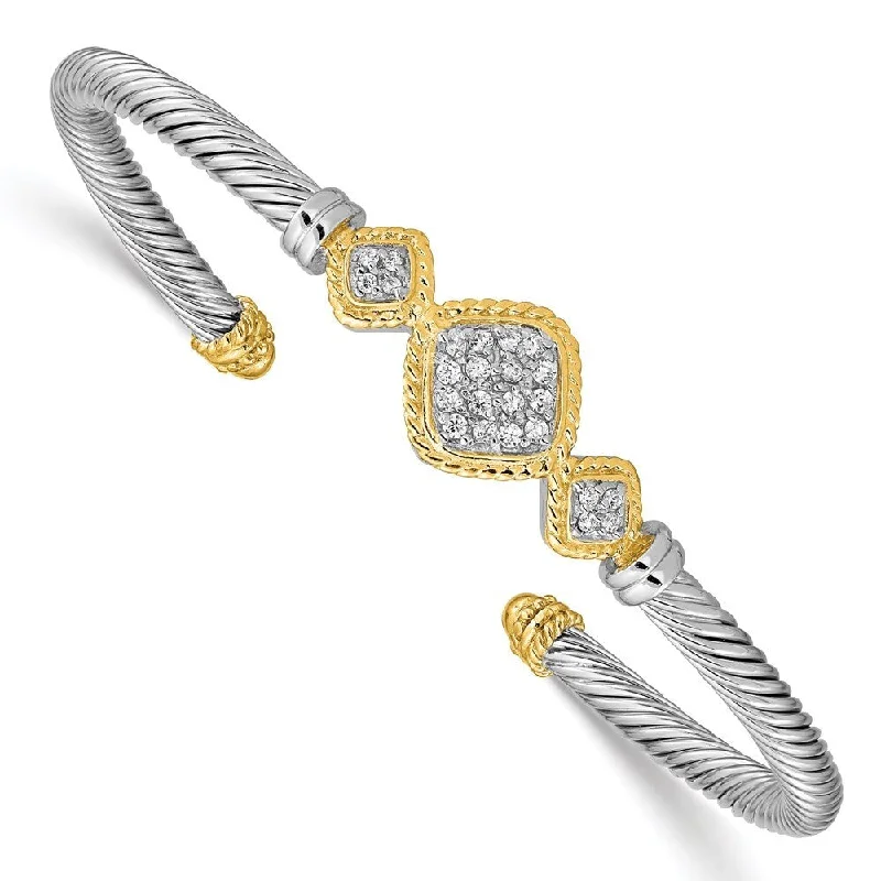 Women’s antique bracelets-925 Sterling Silver Vermeil Cubic Zirconia Rope Design Bangle Bracelet, 7"