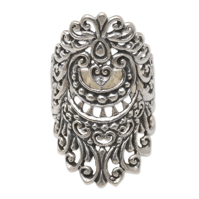 Women’s mixed metal rings-Novica Handmade Dayak Women Sterling Silver Cocktail Ring