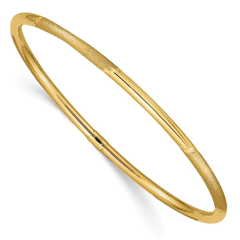 Women’s engraved bracelets-14k Yellow Gold 3mm and Satin Finish Slip-on Bangle Bracelet, 8"