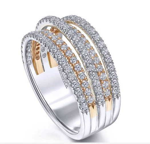 Women’s engagement rings with garnets-Two-Tone Layered Wide Band Diamond Ring