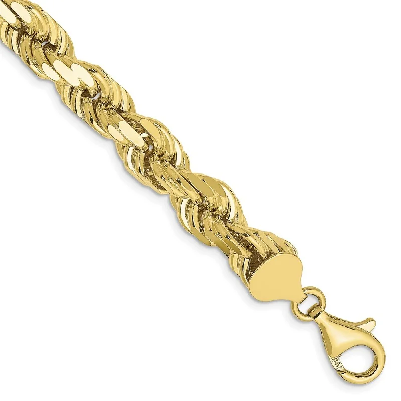 Women’s luxurious gold bracelets-10k Yellow Gold 8mm Diamond-cut Rope Chain Bracelet, 9"