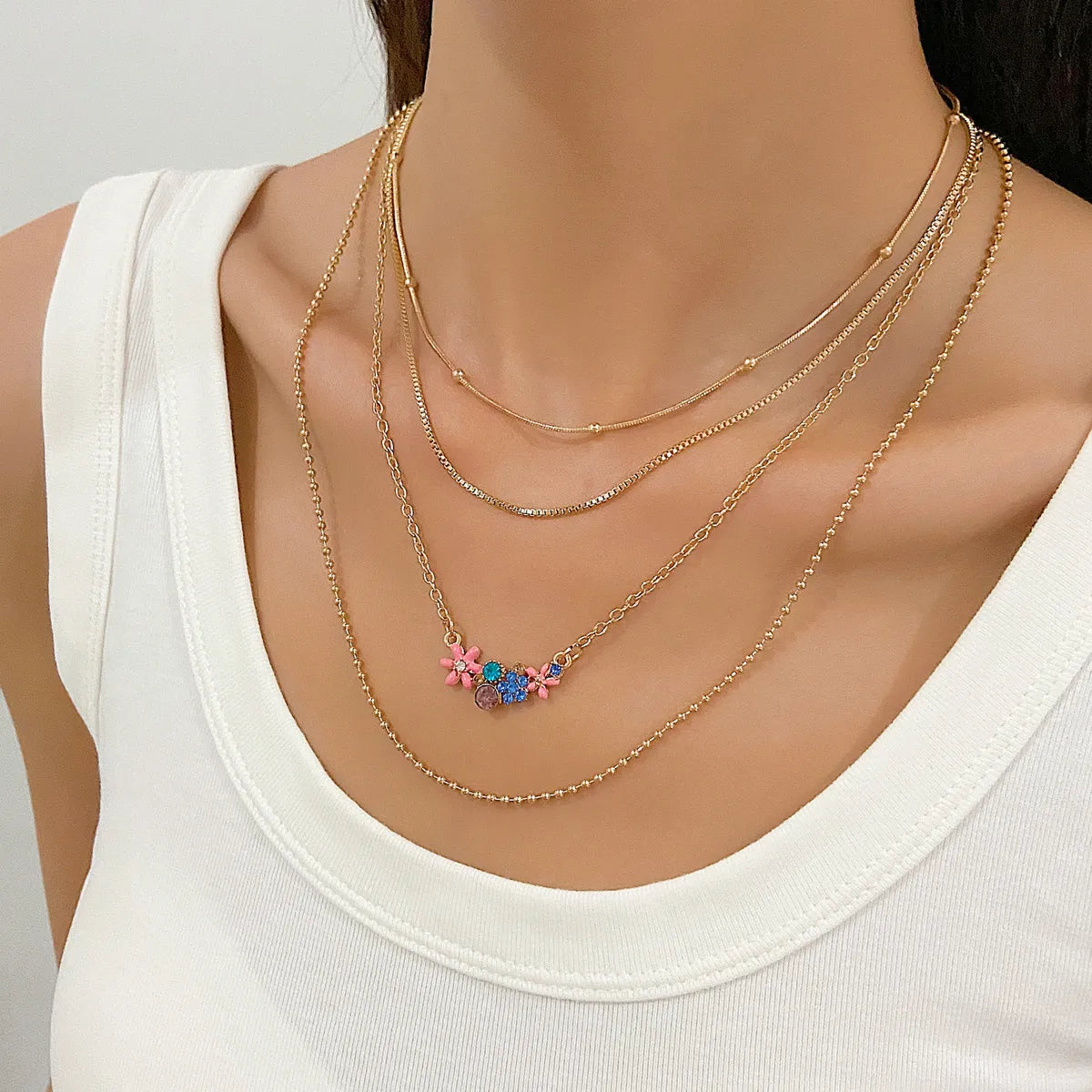 Women’s unique gemstone necklaces-Ig Style Simple Style Flower 14k Gold Plated Alloy Wholesale Layered Necklaces