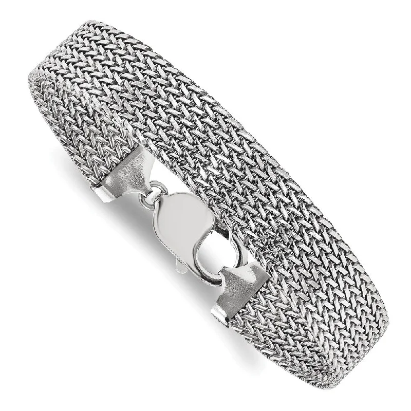 Women’s diamond-studded bracelets-Sterling Silver Rhodium-plated Mesh 7.5in Bracelet-WBC-QG4489-7.5