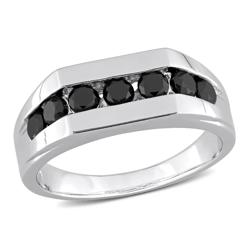 Women’s diamond solitaire rings-Miadora 1 CT TW Black Diamond Channel Set Mens Ring in Sterling Silver