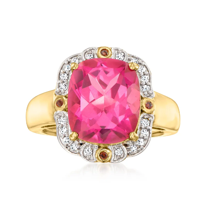 Women’s gold solitaire engagement rings-Ross-Simons Pink Topaz and . Multicolored Diamond Ring in 18kt Gold Over Sterling