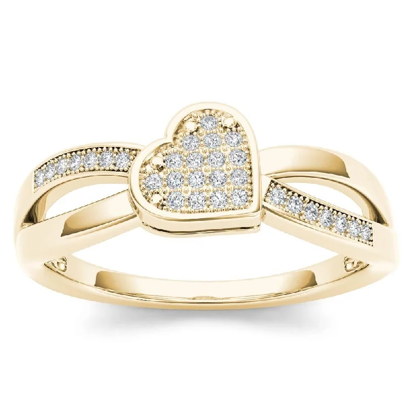 Women’s eternity bands-De Couer IGI Certified 10k Yellow Gold 1/10ct TDW Diamond Heart Ring