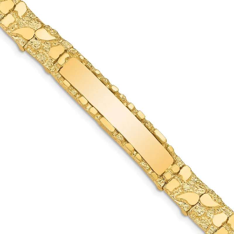 Women’s luxury bracelets-14k Yellow Gold 10.0mm Nugget ID Bracelet, 7"