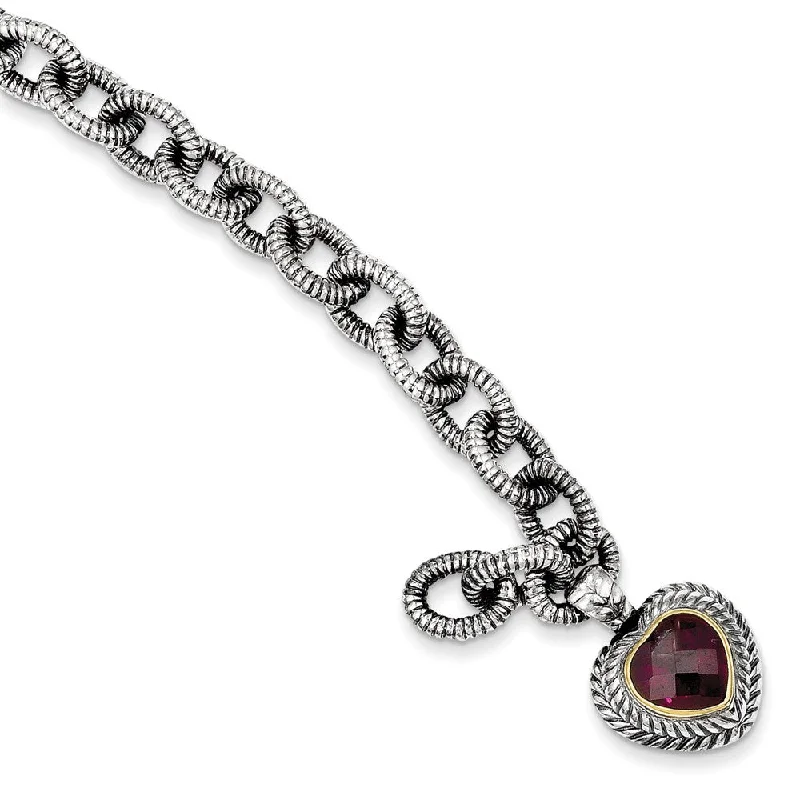 Women’s trendy bangles-Sterling Silver w/14k Rhodolite Garnet Heart Bracelet-WBC-QTC398