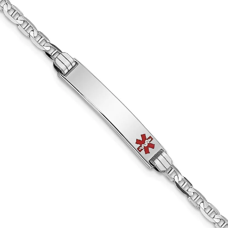 Women’s stylish cuff bracelets-14k White Gold 5.5mm Medical Red Enamel Anchor Link ID Bracelet, 7"