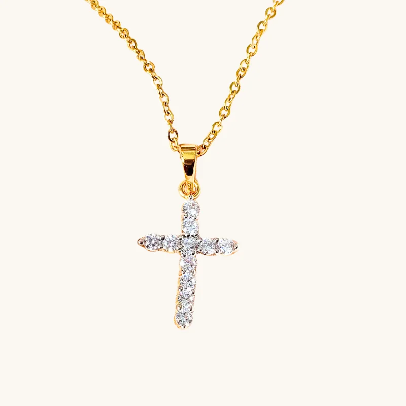 Women’s rose gold necklaces-Medium Crystal Cross Necklace