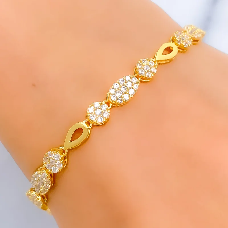 Women’s thin bangles-Chic Oval CZ 22k Gold Bracelet