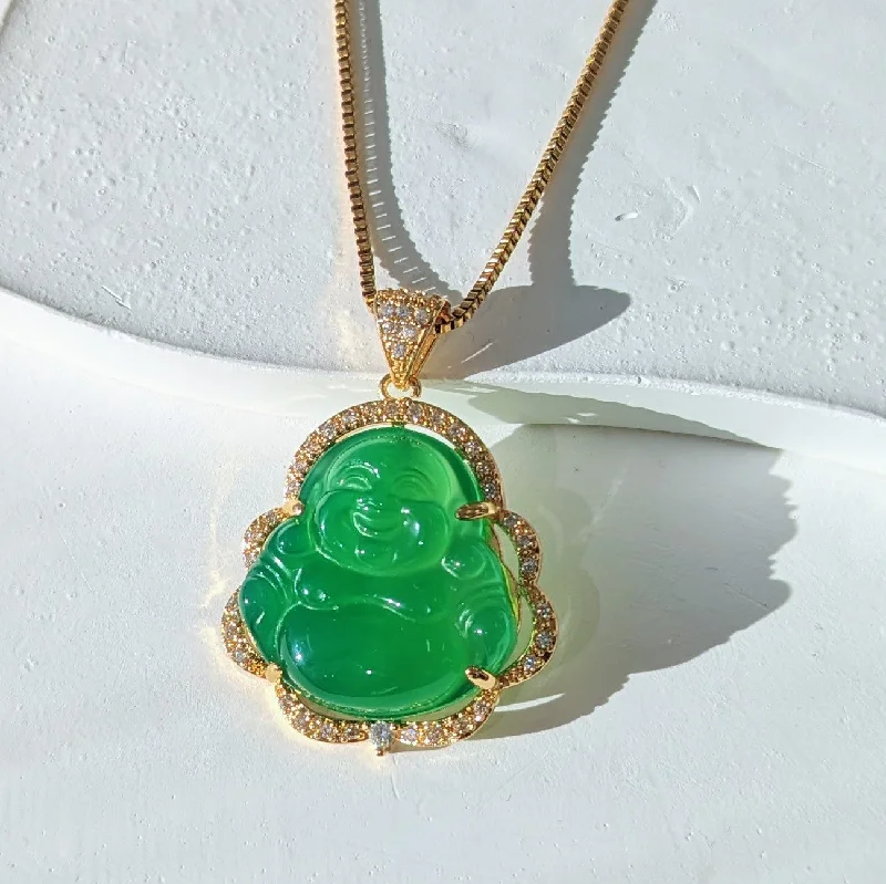 Women’s designer necklaces-Genuine Green Jade Buddha Necklace